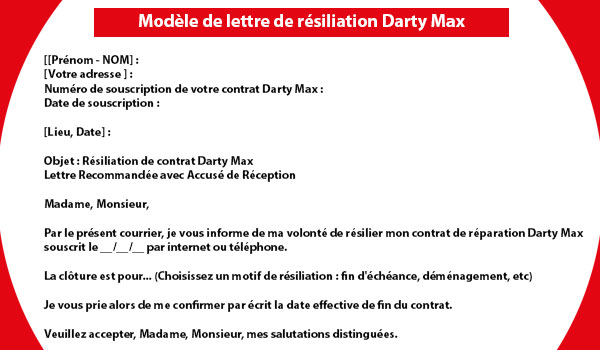 Modèle de lettre de résiliation Darty Max